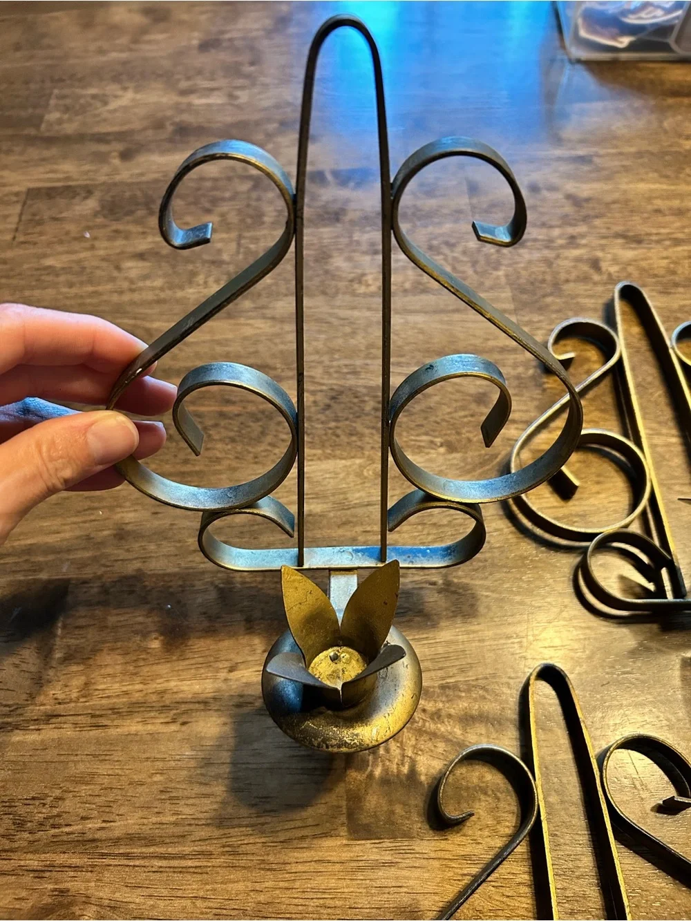 Vintage Mid-Century Bronze Toned Candle Wall Sconces - Set of 3
